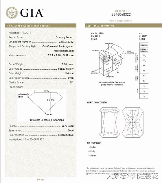 【特价】：特价🉐
雷迪恩 GIA 3ct  FY SI1 VG GD M 特价出..._彩钻