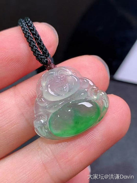 ❤️冰飘绿佛公挂件肚里藏金，冰润细腻起光 种水一流 完美_翡翠