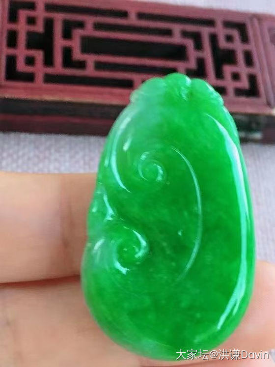翡翠如意，老种起光 ，细底通透，尺寸：43.7/27/4.1mm_翡翠