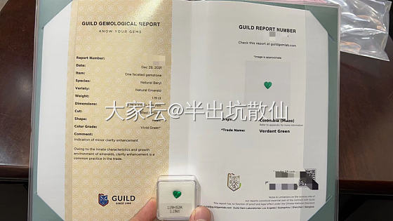 我的小绿心Guild出到了沃顿_机构证书名贵宝石