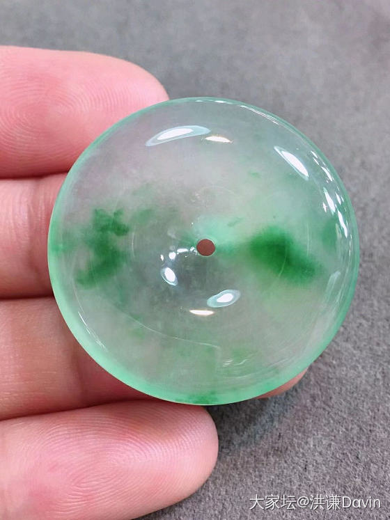 冰晴飘花大平安扣，完美色辣，尺寸：31.8/6.5_翡翠