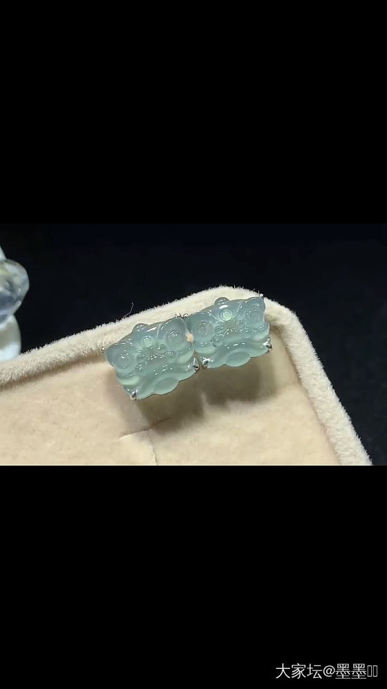 ✨冰蓝底虎狮耳钉✨_翡翠