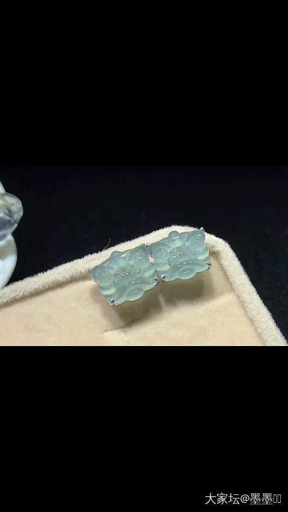 ✨冰蓝底虎狮耳钉✨_翡翠