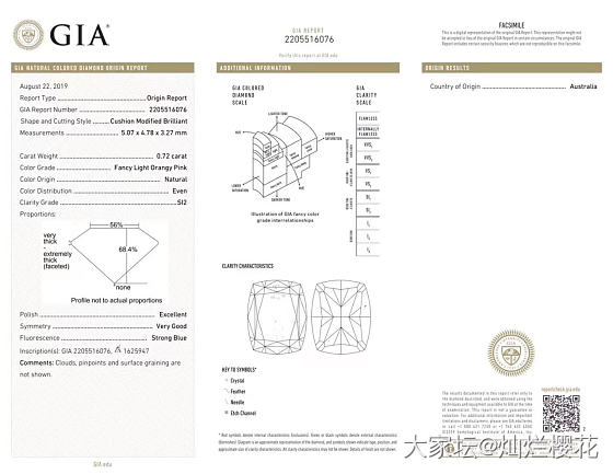 GIA72份垫形淡彩橘粉
净度SI2肉眼看不见瑕疵 有轻微的小黑点点，颜色很正的..._异形钻彩钻