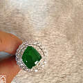 18K白金镶钻高绿冰种起胶异型翡翠戒指