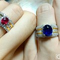 我和老婆的一对戒指，红宝石和蓝宝石~