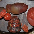 南红雕件，龙龟+鱼+包浆料兽面+玉兰花+浮雕兽！