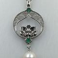 PT950珍珠项链吊坠，镶嵌绿宝石 钻石 私人订制款