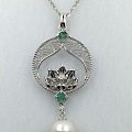 PT950珍珠项链吊坠，镶嵌绿宝石 钻石 私人订制款