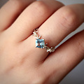 新做的方形海蓝宝戒指