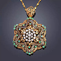 1920's法国古董首饰，18k烧珐琅镶嵌钻石，祖母绿。