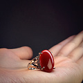 阿卡红珊瑚铂金戒指