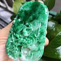 翠领珠宝天然缅甸翡翠a货阳绿花开富贵牌精工满绿正阳绿花鸟牌子