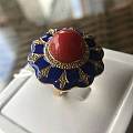 18K阿卡圆珠戒指，搭配珐琅，独特个性，裸石11.6mm，钻石0.14ct，...