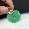 天然满绿翡翠平安扣，尺寸：25*4.2，18K金钻石镶嵌