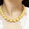 天然爱迪生金珍珠项链   ，珠珠11.5~15mm左右  正圆极品强光微微瑕...