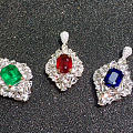 【卡禄珠宝】3枚戒指/吊坠两用款精品彩色宝石成品