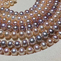 9-10mm扁圆形珍珠项链几乎无暇极微瑕925纯银扣天然彩色500得