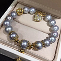 天然淡水珍珠11-12mm左右 灰珍珠手链，极品天然淡水珍珠，近正圆强光极微...