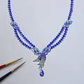 欧泊蓝宝石项链水彩手绘图 珠宝设计手绘手稿图绘画 ​​​