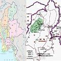 缅甸地形，行政区，翡翠矿区，矿带位置示意图。