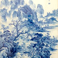 王宇航陶瓷，青花山水作品。