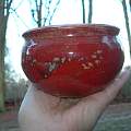 咱的藏品 唐御窑，最早的宝烧瓷 红釉钵，竹丝纹，声如磬，有瓷花，高10CM