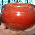 咱的藏品 唐御窑，最早的宝烧瓷 红釉钵，竹丝纹，声如磬，有瓷花，高10CM