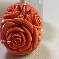 momo珊瑚 日本名家 山崎博隆作品 双面玫瑰雕花42.3克