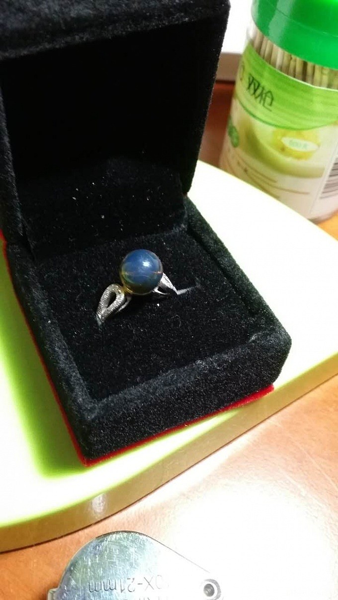多米蓝珀自磨戒指_有机宝石蓝珀戒指