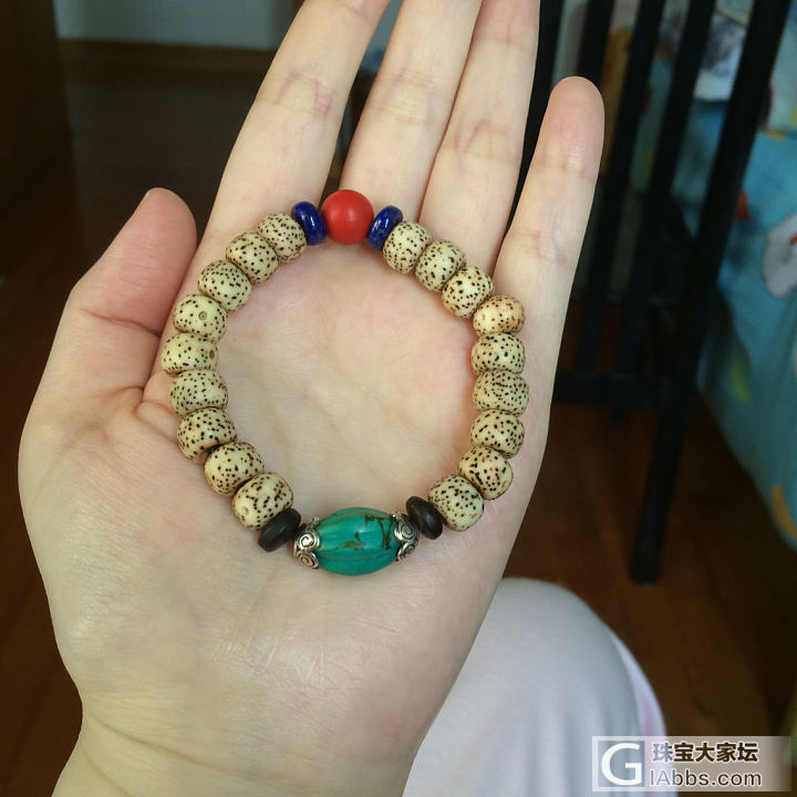 星光老菩提+天然绿松石+朱砂_珠串松石菩提子