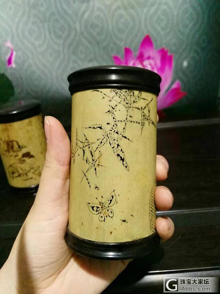 湘妃竹茶叶筒，利用湘妃花纹作画，漂亮有趣！_竹茶具
