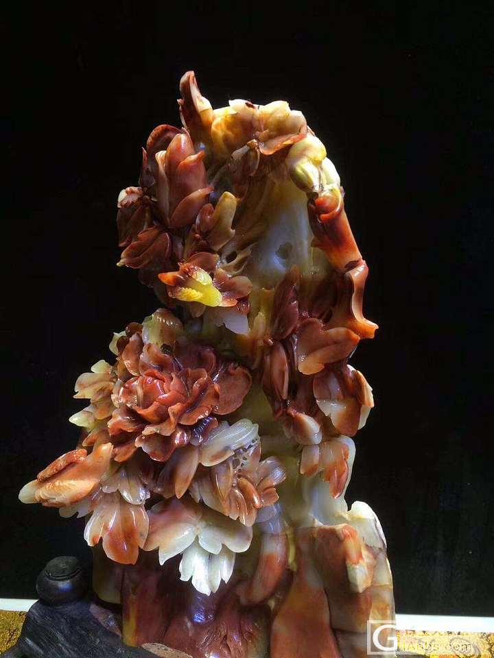寿山老性芙蓉石花开富贵摆件    色彩艳丽夺目  天然俏色巧雕_寿山石摆件