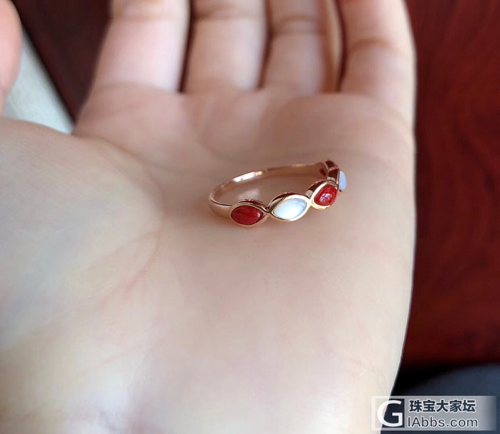 红珊瑚＋母贝戒指，超漂亮_戒指贝壳珊瑚