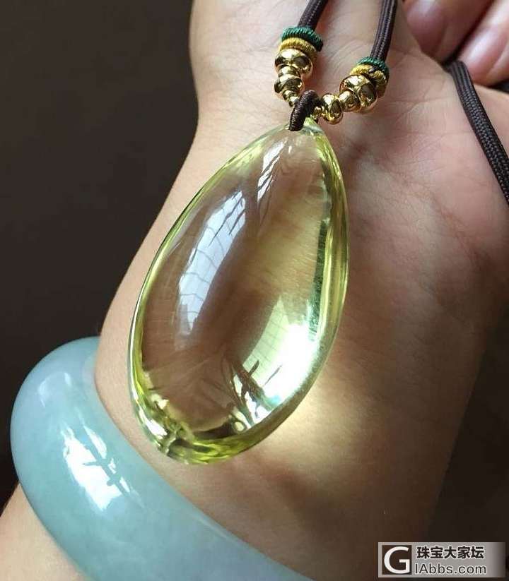 玻璃体全净体非常艳丽的黄水滴大吊坠_水晶