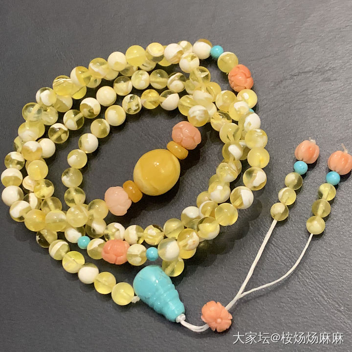 糖果色系配金白妖孽蜜蜡108_珠串琥珀蜜蜡