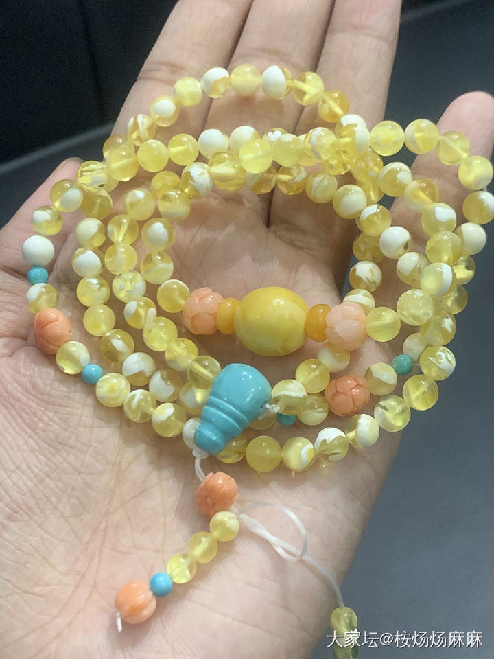 糖果色系配金白妖孽蜜蜡108_珠串琥珀蜜蜡