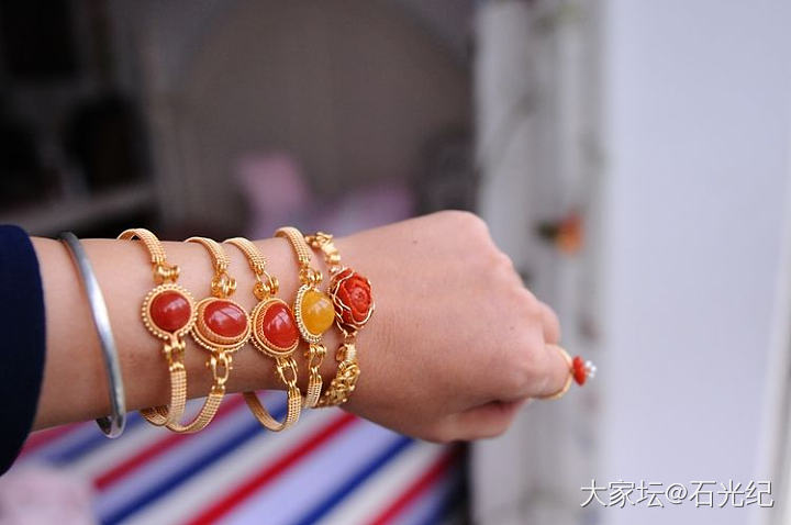 14K包金手工绕线——中古镯_南红