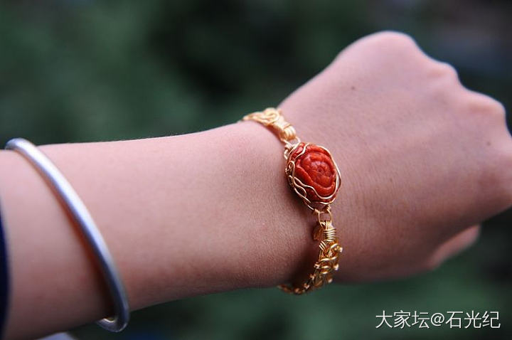14K包金手工绕线——中古镯_南红
