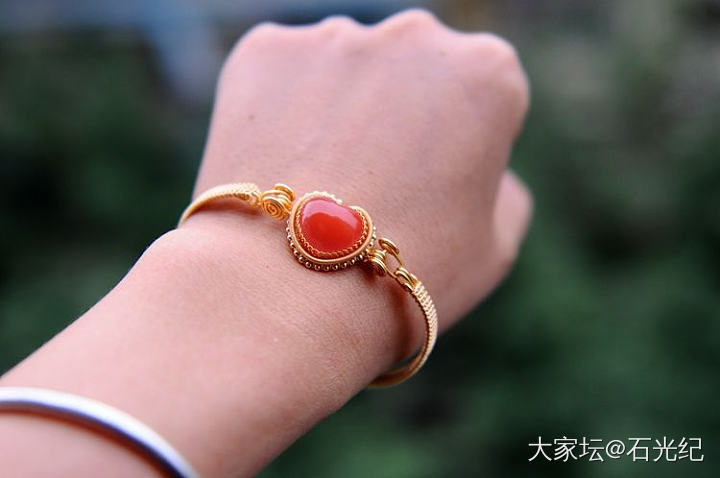14K包金手工绕线——中古镯_南红