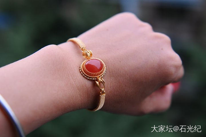 14K包金手工绕线——中古镯_南红
