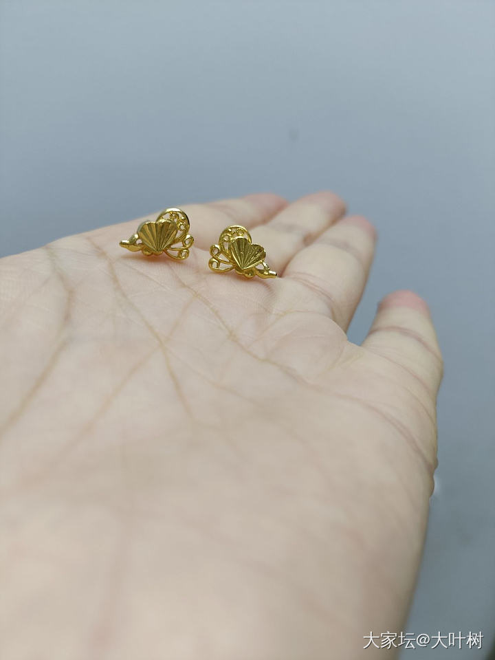 居家打金足金蝴蝶耳钉和戒指_金工金