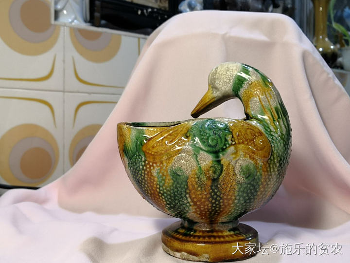 唐-三彩鸭形杯_陶瓷