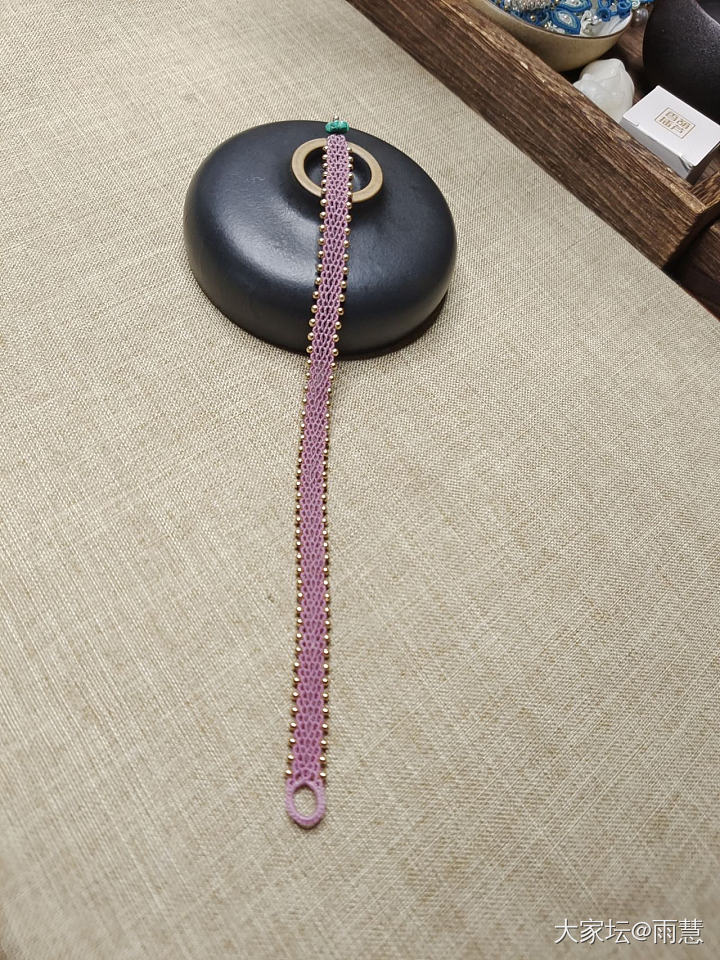 0.2圆蜡804，14k金珠2mm，绿松花扣手绳_编绳