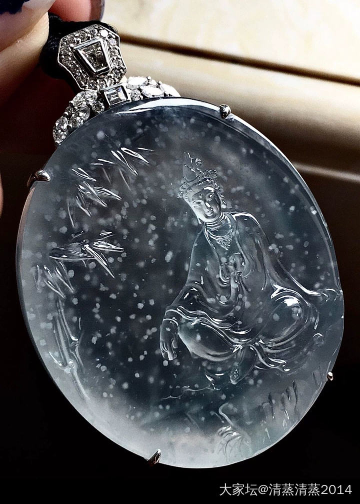 高冰翡翠观音牌_玉工