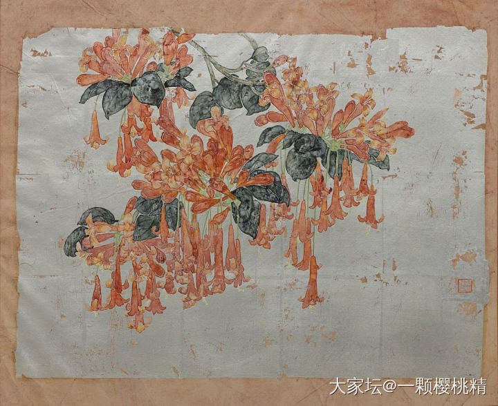 欣赏一下在银箔上作画~_国画