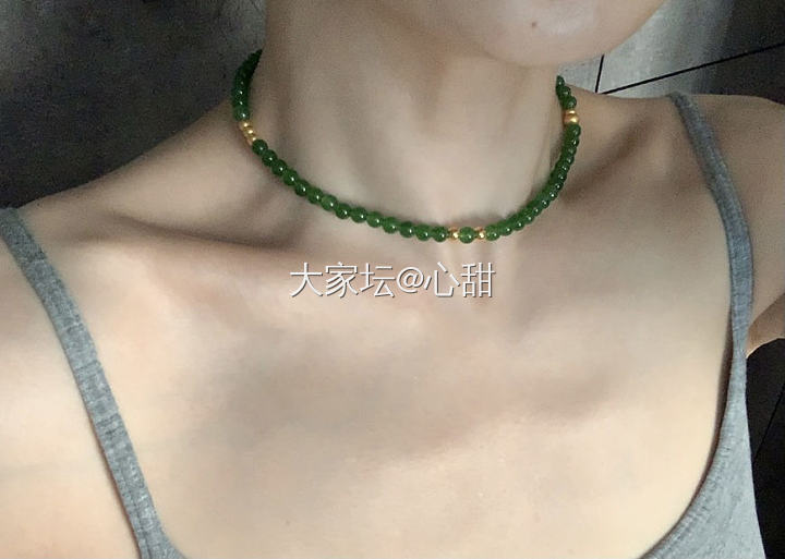 diy了一条碧玉珠颈链，万能百搭款_手工diy和田玉