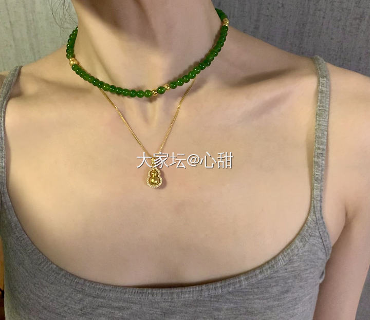 diy了一条碧玉珠颈链，万能百搭款_手工diy和田玉
