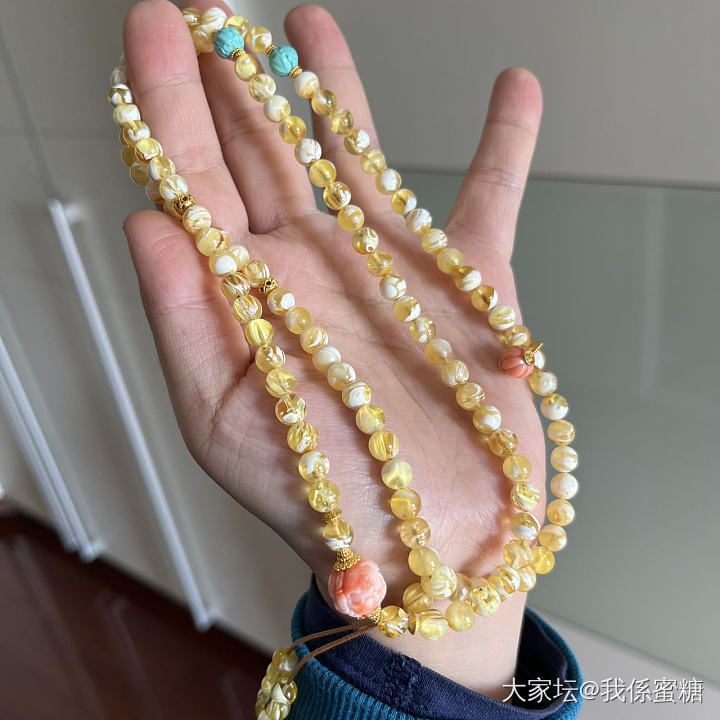 ｜星辰大海 追光逐月｜金瓷白蜜蜡妖花拉丝荧光珠珠_琥珀蜜蜡