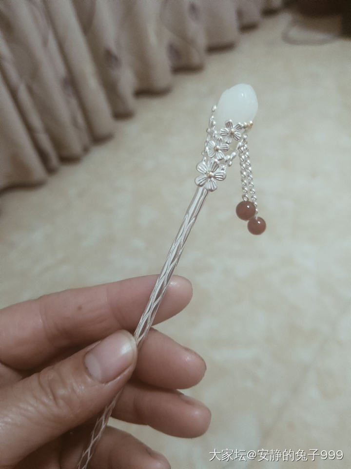 刚到的s925银的和田玉兰花银簪😄_925银簪子和田玉银